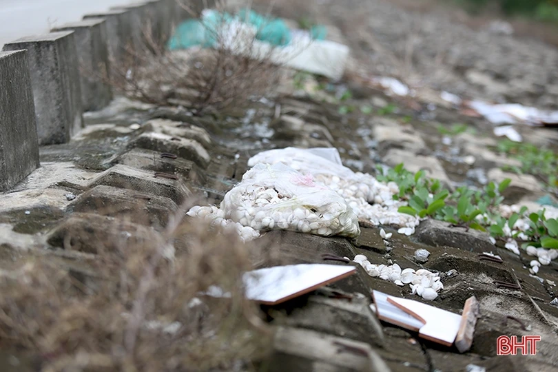 Rác “tập kết” trên đê biển Nghi Xuân