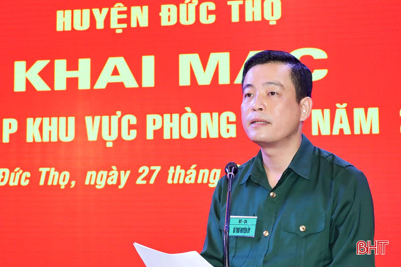 Bí thư Huyện ủy Đức Thọ Nguyễn Thành Đồng phát biểu khai mạc diễn tập. 1.jpg