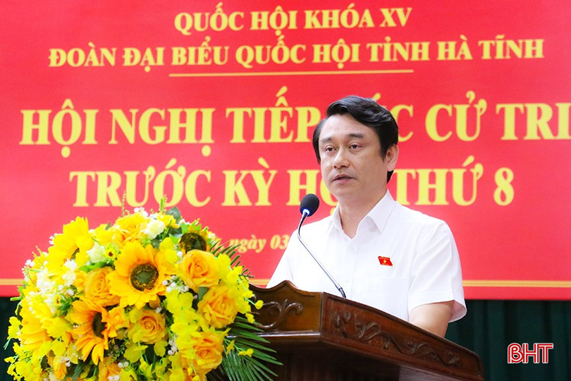 Phó Chủ nhiệm Ủy ban Đối ngoại của Quốc hội Lê Anh Tuấn phát biểu tại buổi tiếp xúc cử tri. img-4747-2532.jpg