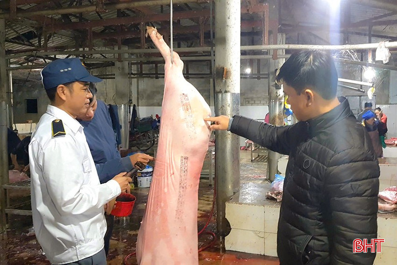 Kiểm soát giết mổ tại HTX Dịch vụ giết mổ gia súc tập trung Thạch Đồng (phường Đồng Môn, TP Hà Tĩnh). bqbht_br_z6255285930972-8e3963cd18f5522c12a4467f462eab1c.jpg