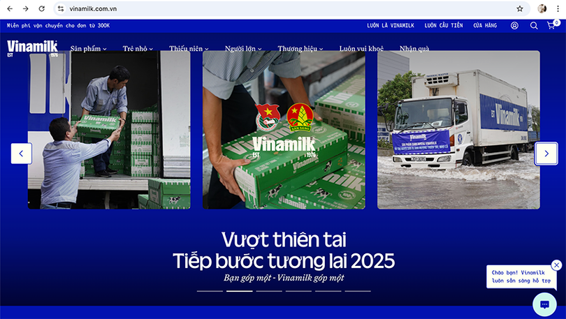 Chương trình “Vượt thiên tai – Tiếp bước tương lai 2025” triển khai trực tiếp trên website Vinamilk được mọi người tiếp cận dễ dàng, ủng hộ nhanh chóng. Ảnh: Vi Nam anh-01.png