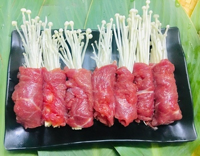 Tan sở làm bò cuộn nấm kim châm sốt xì dầu ngon cuốn lưỡi