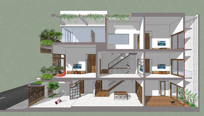 ngoi nha chi thoang mot mat nhung phong nao cung co cua so