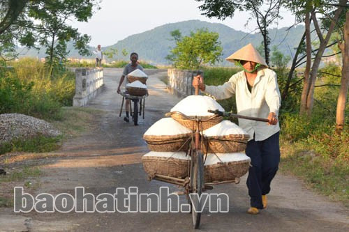 Sản phẩm muối được chở về kho cất trữ...