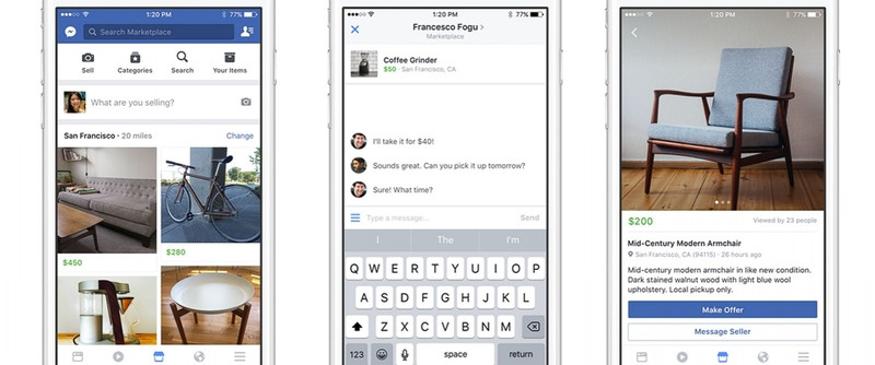 Giao diện Facebook Marketplace facebook mo cho do cu cho nguoi dung tren di dong