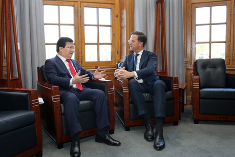 Phó Thủ tướng Trịnh Đình Dũng và Thủ tướng Mark Rutte trao đổi các vấn đề nhằm tiếp tục thúc đẩy quan hệ hợp tác Việt Nam-Hà Lan. Ảnh: VGP doi ngoai thang 4 khang dinh nhung quan diem chien luoc