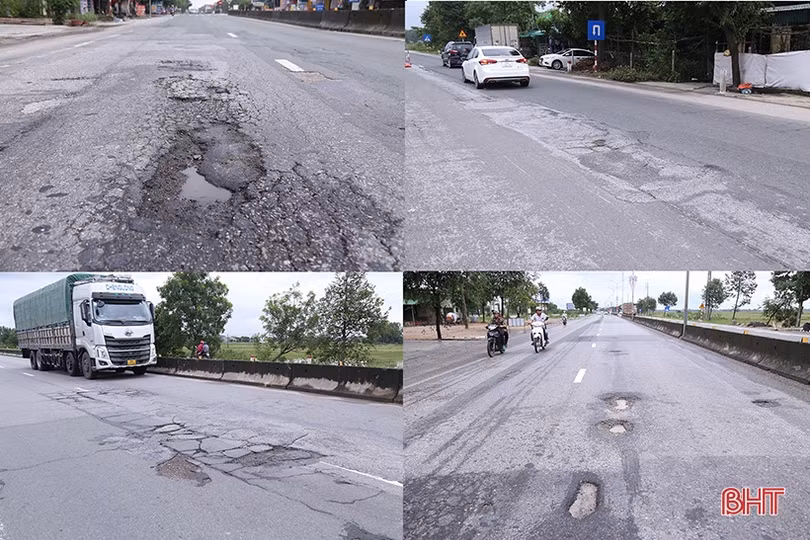 Sau mưa lớn, QL1 đoạn Bắc tuyến tránh TP Hà Tĩnh xuống cấp thêm nghiêm trọng 