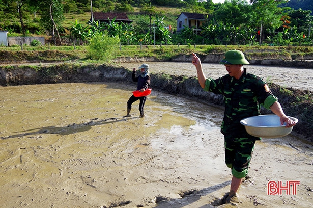 Chiến sỹ Biên phòng Hà Tĩnh giúp bà con dân tộc Chứt gieo cấy lúa hè thu