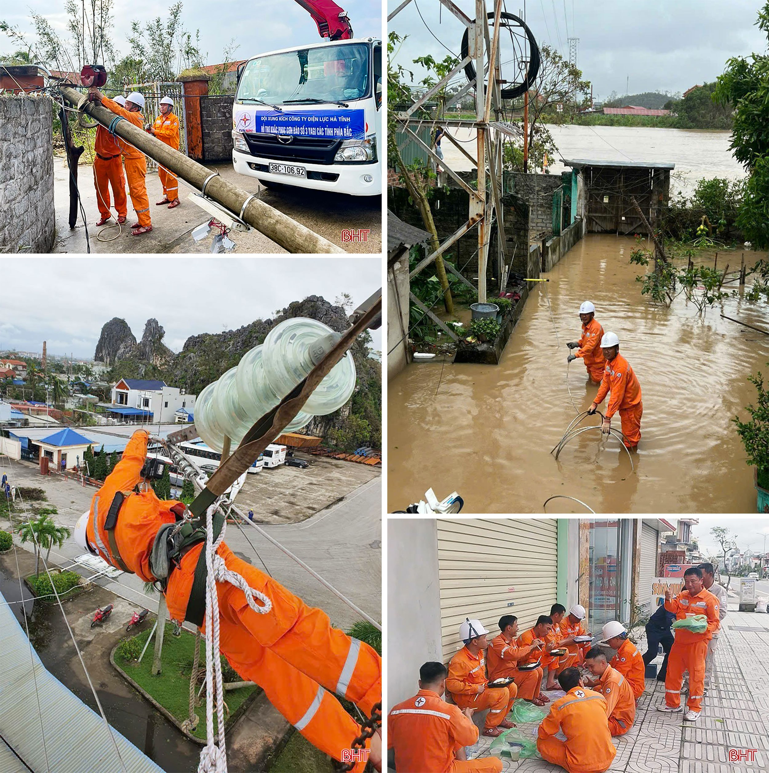 Dù bữa ăn tạm bợ, làm việc vất vả suốt ngày đêm trên công trường, các cán bộ trong các đội xung kích của Công ty Điện lực Hà Tĩnh vẫn quyết tâm hoàn thành xuất sắc nhiệm vụ. full-4.jpg