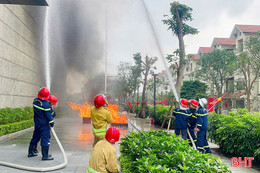 Diễn tập phương án chữa cháy tại Khách sạn Vinpearl Hà Tĩnh