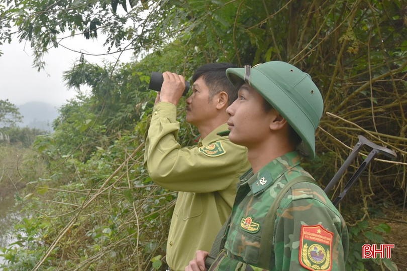 Cán bộ Trạm BVR Hòa Hải (thuộc Vườn Quốc gia Vũ Quang) phối hợp lực lượng biên phòng tuần tra biên giới, địa bàn kết hợp canh gác, theo dõi cháy rừng. bqbht_br_dsc-1746-copy.jpg