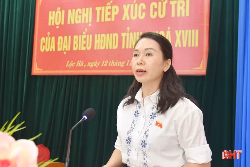 Đại biểu Đào Thị Anh Nga - Trưởng ban Văn hóa - Xã hội HĐND tỉnh báo cáo trước cử tri.