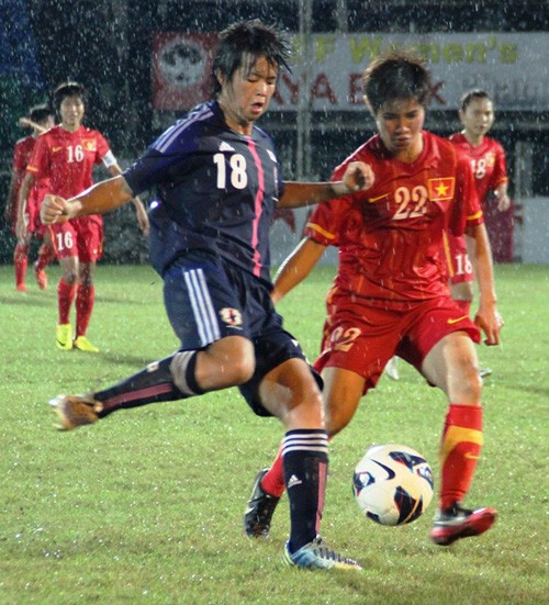 Đội tuyển Việt Nam (áo đỏ) để thua U23 Nhật Bản một cách đáng tiếc