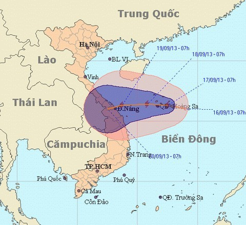 Hình ảnh dự báo đường đi của bão số 8
