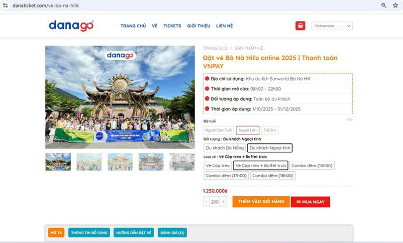 Các bước đặt vé Bà Nà Hills 2025 được thể hiện rõ ràng trên giao diện đặt vé Danaticket.com. ba-na-hills-1.jpg