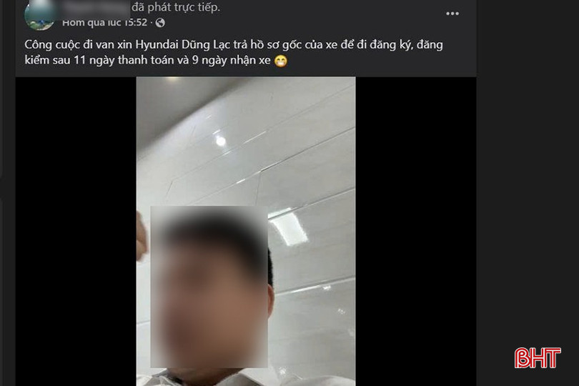 Khách hàng livestream vụ việc Hyundai Hà Tĩnh chậm giao hồ sơ trên trang facebook, thu hút sự chú ý của dư luận và cộng đồng mạng. bqbht_br_z7030015464470-8a79ddc8f7d4a79ec6c2e8b609758e22.jpg