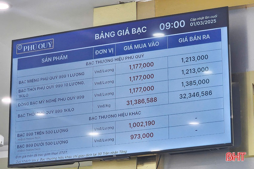 Bạc 999 Phú Quý ngày 1/3 được niêm yết với giá 1.213.000 đồng/lượng bán ra và 1.177.000 đồng mua vào. bqbht_br_7.jpg