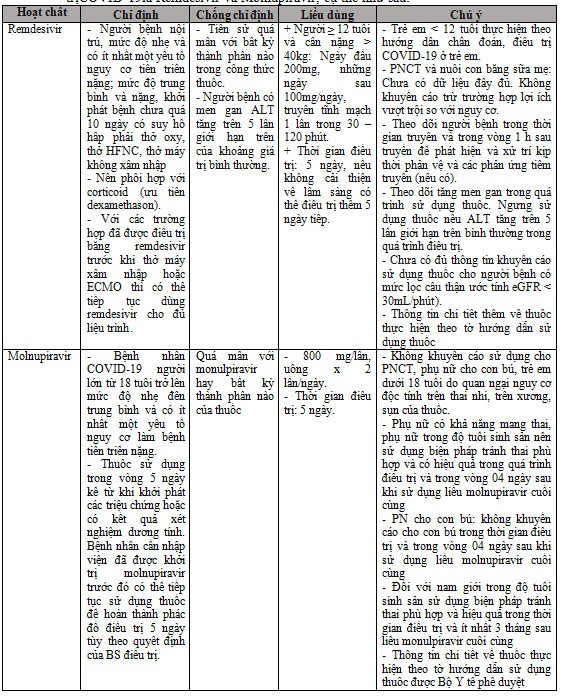 Mới: Bộ Y tế bổ sung hướng dẫn sử dụng thuốc Molnupiravir và Remdesivir trong điều trị COVID-19