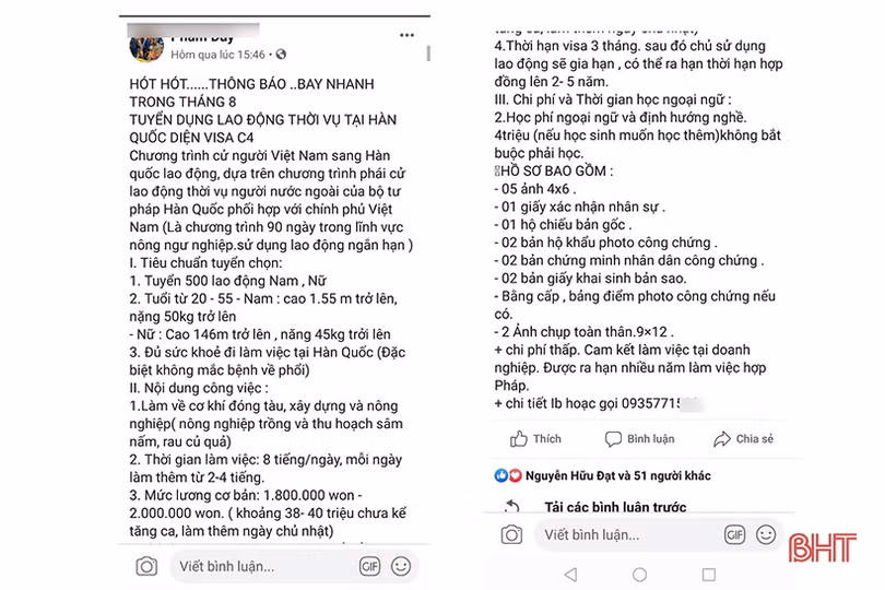 Cảnh giác với lời mời lao động Hà Tĩnh sang làm việc thời vụ tại Hàn Quốc