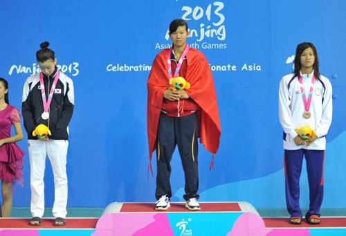 Ánh Viên là một trong những vận động viên giành được nhiều HC vàng nhất Đại hội thể thao trẻ châu Á 2013. Ảnh: AYG.