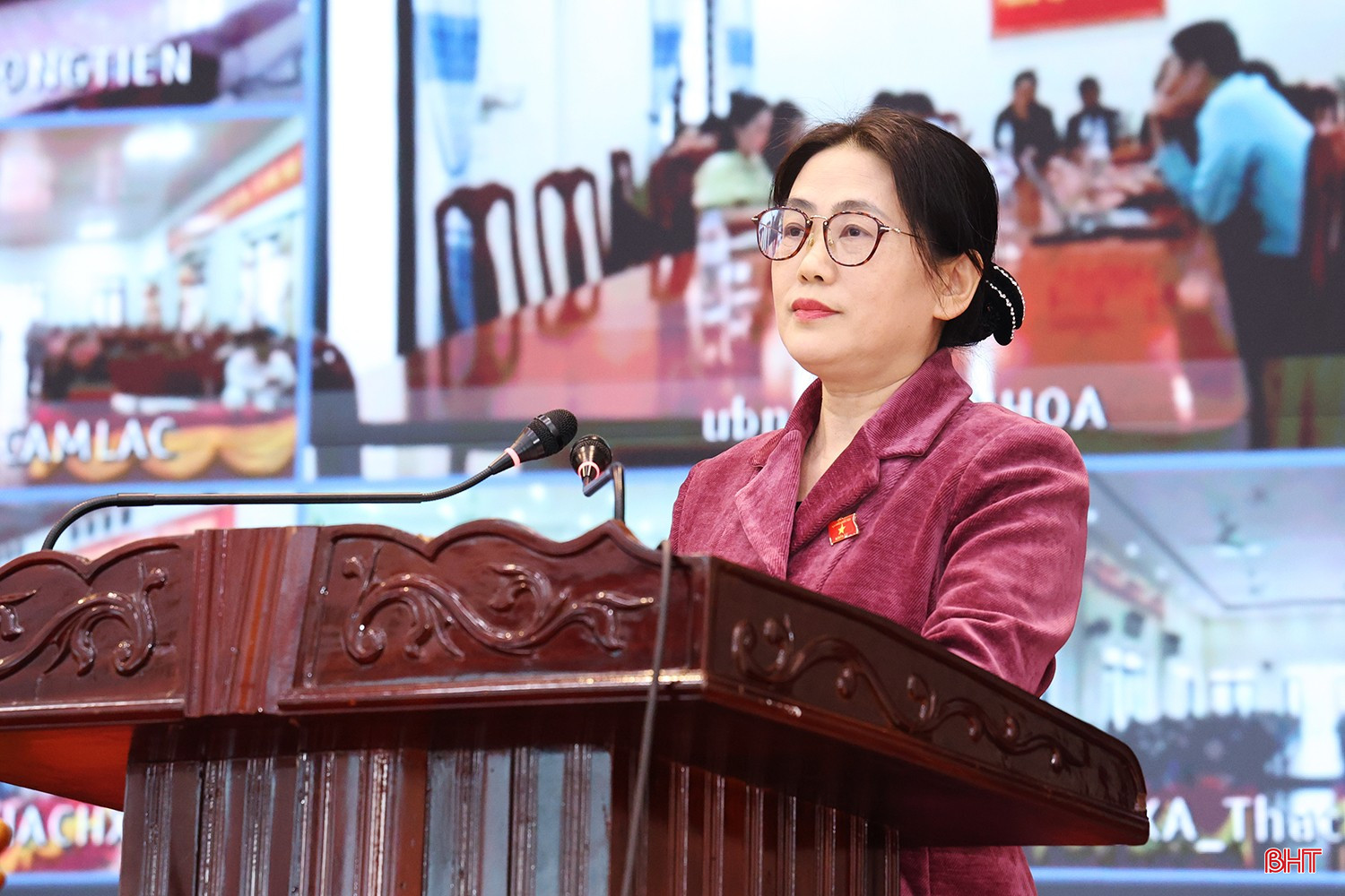 Bà Phan Thị Nguyệt Thu - Chánh án TAND tỉnh Hà Tĩnh trình bày chương trình hành động.