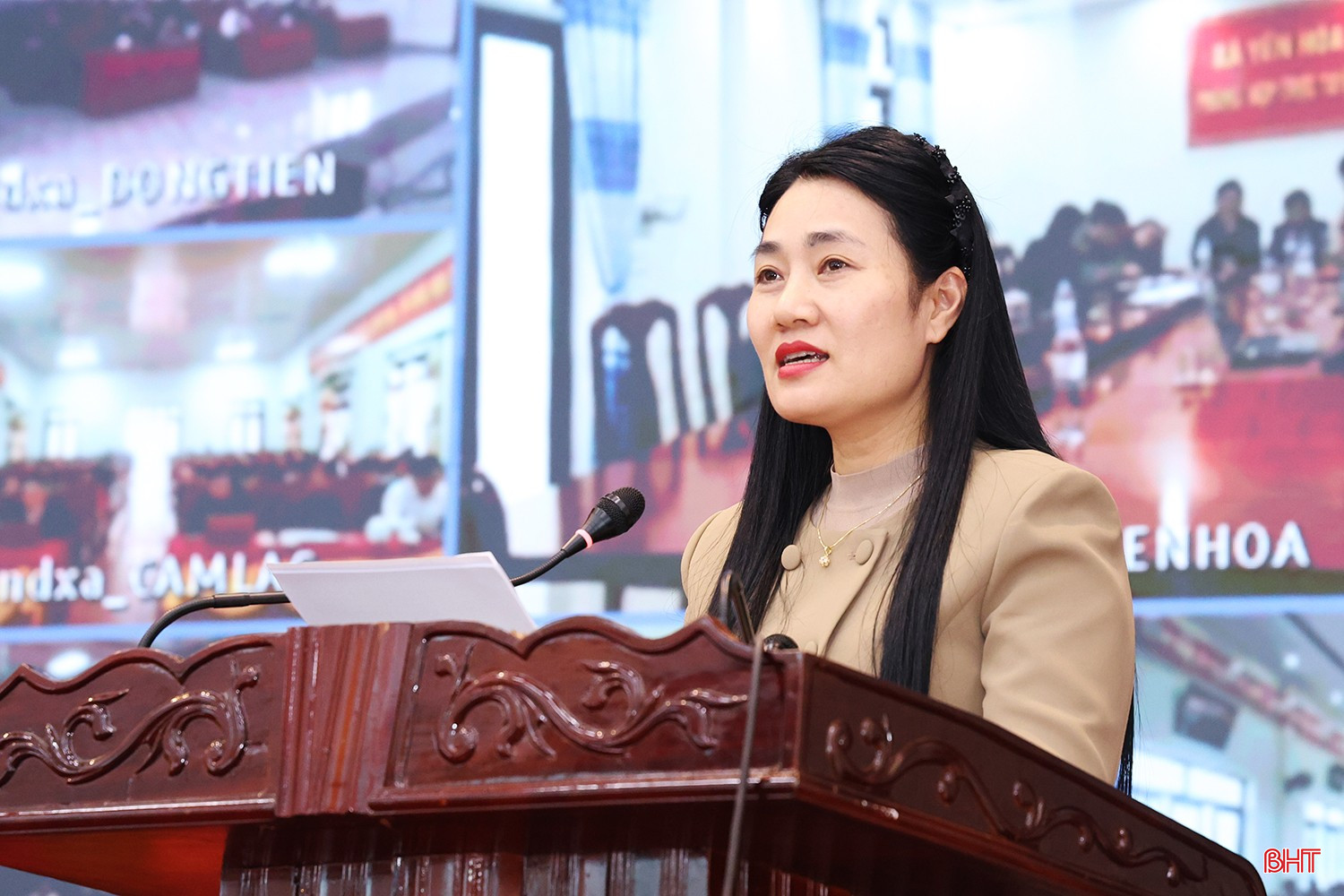 Bà Nguyễn Thị Việt Hà - Phó Chủ tịch HĐND tỉnh Hà Tĩnh trình bày chương trình hành động.