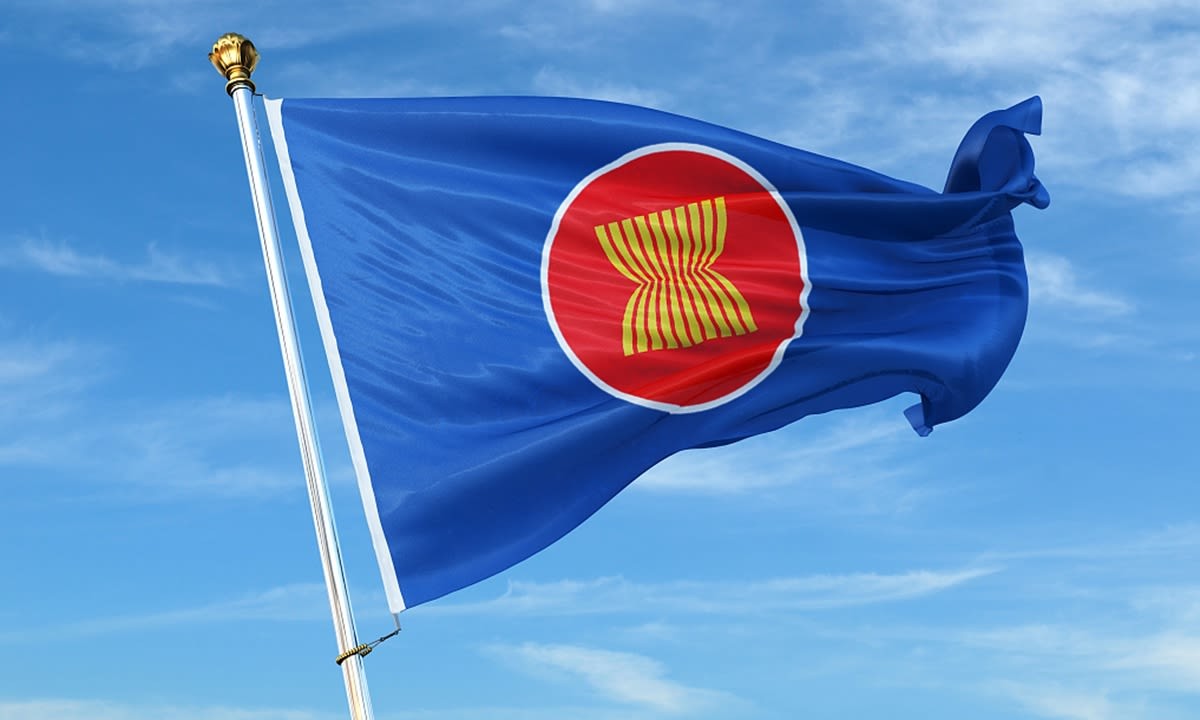 Hình ảnh bó lúa vàng ở trung tâm biểu tượng ASEAN thể hiện điều gì?
