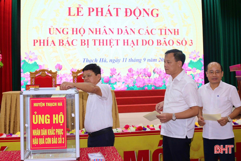 Chỉ trong 1 buổi phát động, huyện Thạch Hà đã thu về 83 triệu đồng ủng hộ đồng bào phía Bắc.