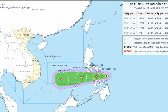 Áp thấp nhiệt đới gần Biển Đông, có thể mạnh lên thành bão
