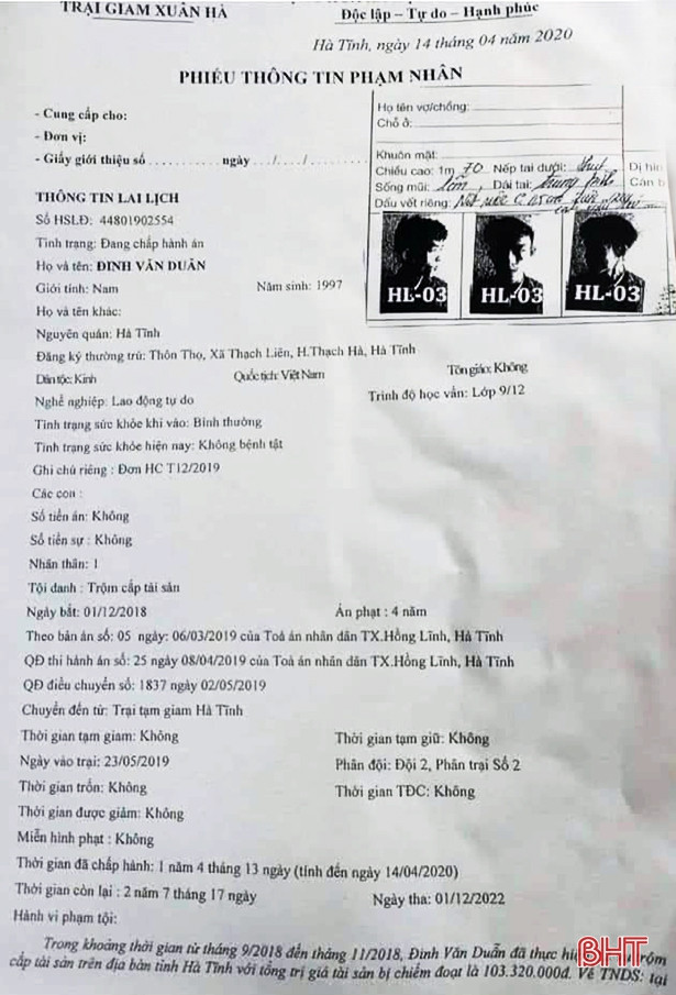 Truy nã đối tượng trốn khỏi trại giam của Bộ Công an ở Hà Tĩnh