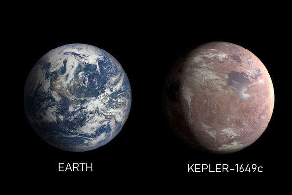 Ảnh đồ họa cho thấy kích thước tương đồng giữa Trái Đất (trái) và Kepler-1649c (phải). Ảnh: NASA. Tìm thấy “người anh em song sinh” của Trái Đất