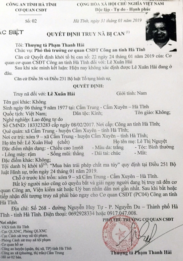 Công an Hà Tĩnh bắt đối tượng truy nã đặc biệt