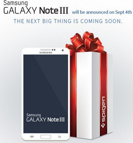 Hình ảnh Note III được dựng từ máy tính xuất hiện trên trang chủ của hãng phụ kiện Spigen.