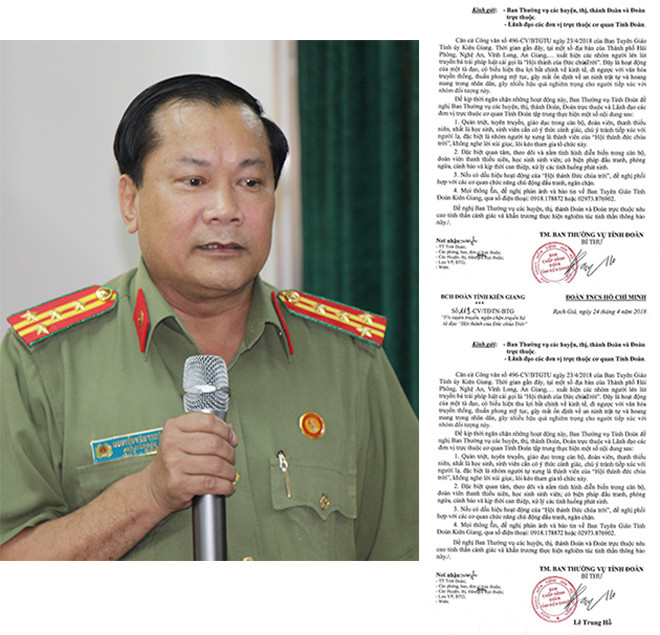 Đại tá Nguyễn Văn Thuận, Phó Giám đốc Công an TP Cần Thơ, thông tin cho cơ quan báo chí về tính chất trái pháp luật của “Hội thánh Đức Chúa trời”. nguoi dan tay chay ta dao hoi thanh duc chua troi