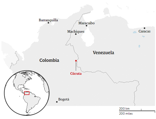 Khu vực người Yukpa đang dựng trại ở thành phố biên giới Cúcuta của Colombia. Đồ họa: Guardian. cuoc song cua tho dan venezuela chay sang bien gioi colombia