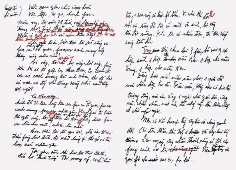 Bút tích Di chúc của Chủ tịch Hồ Chí Minh. Ảnh tư liệu.