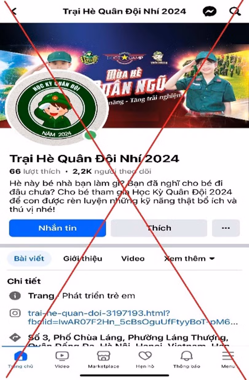 Công an khuyến cáo người dân cảnh giác trước bẫy lừa đảo từ các trang đăng ký trại hè. Ảnh: Công an thành phố Hà Nội.