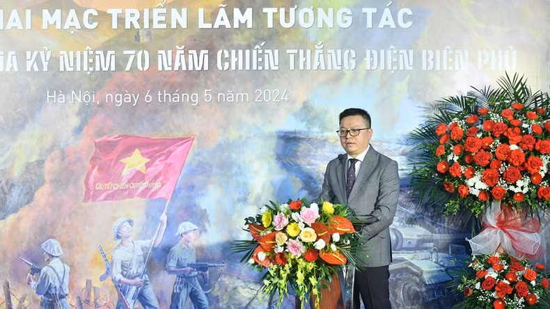 Đồng chí Lê Quốc Minh phát biểu tại lễ khai mạc triển lãm.