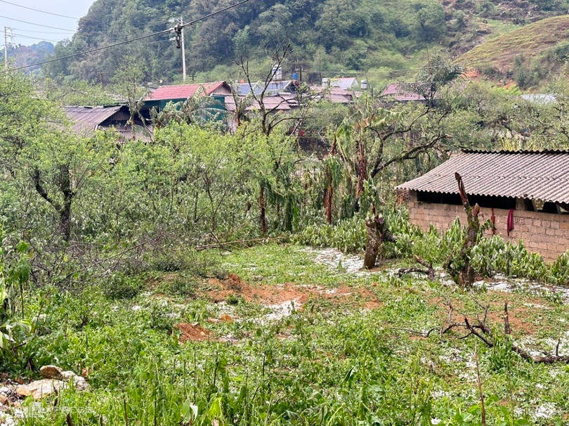 Sau hơn một giờ tạnh mưa, đá trên mặt đất vẫn chưa tan hết.