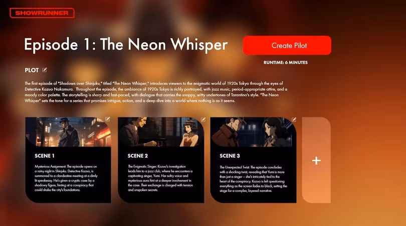 Người dùng tự tạo ra bộ phim hoạt hình theo ý thích nhờ công cụ AI. Ảnh: Showrunner.