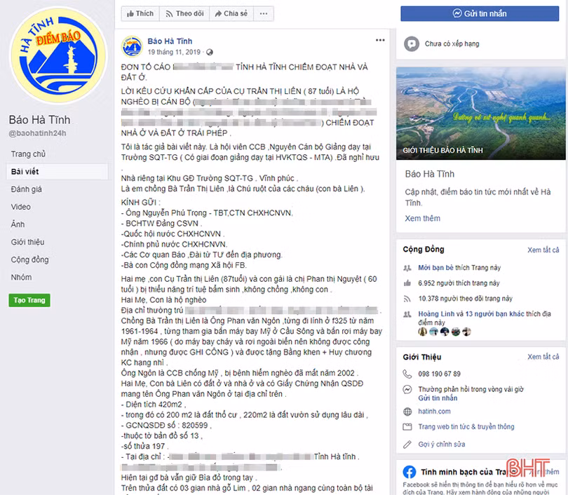 Xuất hiện fanpage mạo danh Báo Hà Tĩnh đăng tin gây tổn hại danh dự, uy tín các tổ chức, cá nhân