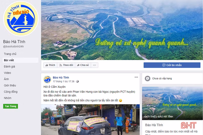 Xuất hiện fanpage mạo danh Báo Hà Tĩnh đăng tin gây tổn hại danh dự, uy tín các tổ chức, cá nhân
