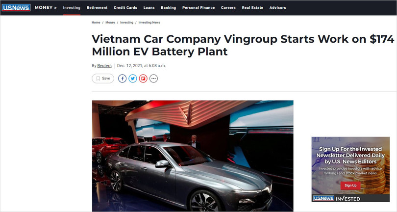 Báo chí quốc tế đưa tin về sự kiện khởi công Nhà máy Sản xuất Pin VinES tại KKT Vũng Áng