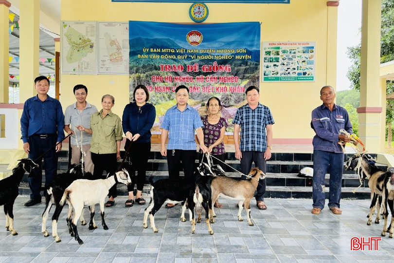 Ủy ban MTTQ Hương Sơn hỗ trợ dê giống cho các hộ nghèo, cận nghèo xã Quang Diệm (tháng 6/2024). bqbht_br_z5911367773896-3f4870bbbe79e463ccb978f9202c1b2c.jpg