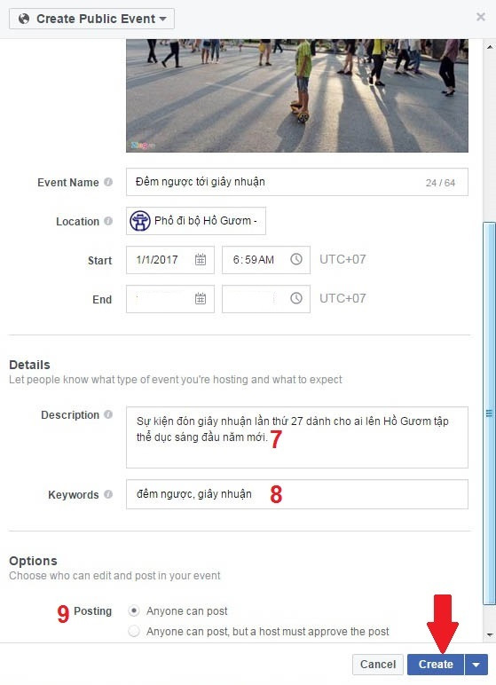 huong dan tao su kien facebook de len ke hoach tu tap