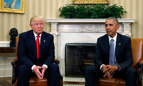 Tổng thống đắc cử Mỹ Donald Trump và Tổng thống Mỹ Obama tại Nhà Trắng. Ảnh: Reuters. tinh canh mot nuoc hai vua cua my