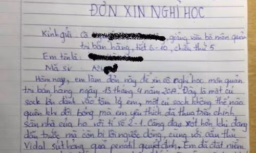 don xin nghi hoc khien thay co cung do benh