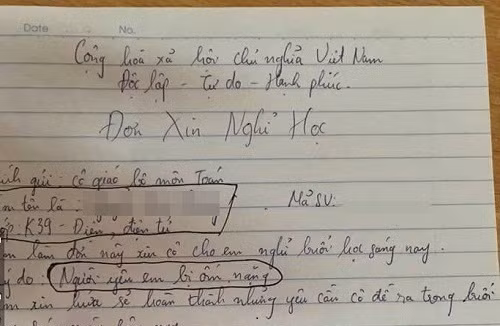 don xin nghi hoc khien thay co cung do benh