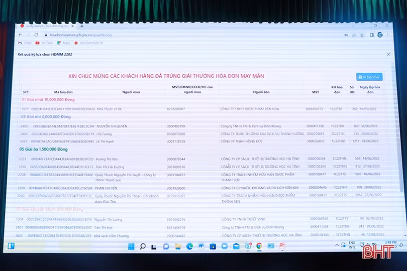 Cục Thuế Hà Tĩnh bấm nút lựa chọn “Hóa đơn may mắn”