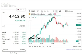 Giá vàng vượt 4.400 USD/ounce, hướng tới năm tăng mạnh nhất từ 1979